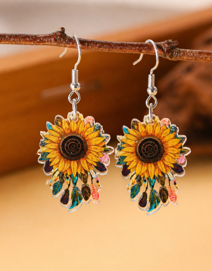 Steel Color Daisy Sunflower Earrings