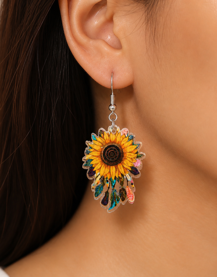 Steel Color Daisy Sunflower Earrings