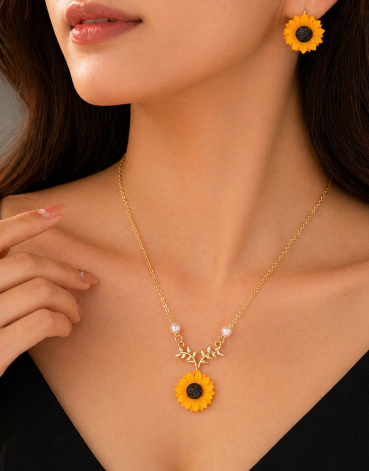 Daisy Sunflower Necklace + Earrings
