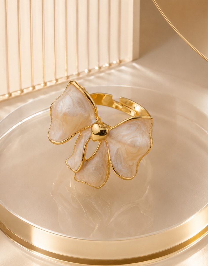 Beige Metal Bow Ring