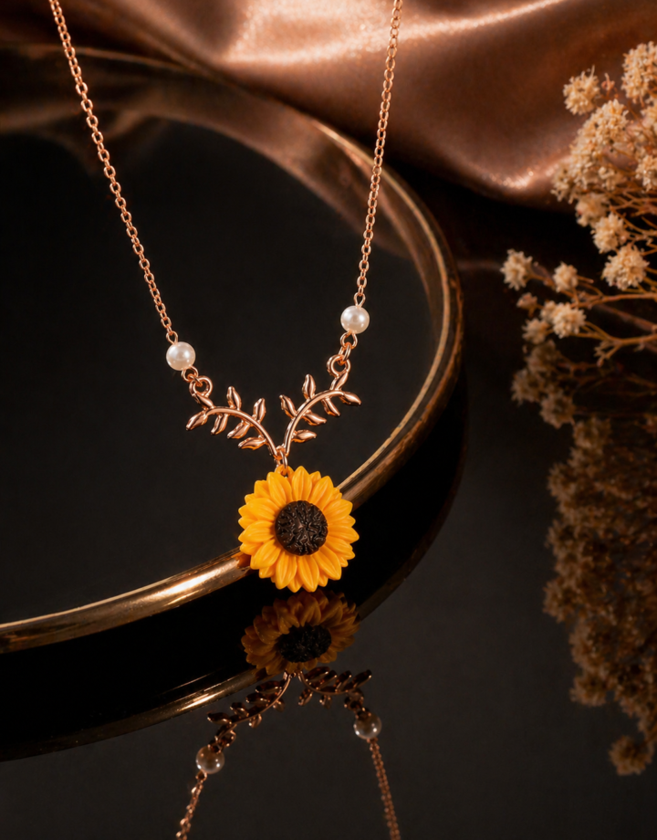 Rose Gold Necklace Daisy Sunflower